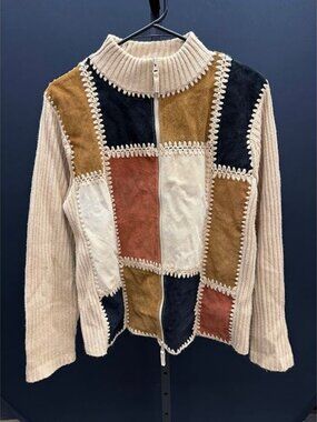 Designer Studio Originals Leather Patchwork Full Zip Sweater